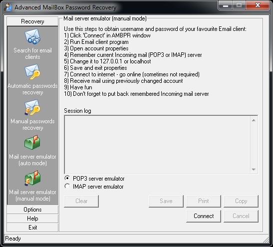 Advanced Mailbox Password Recovery: configuring POP3 server emulation